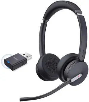 Yealink WH64 Hybrid Dual Wireless Headset with DECT Dongle, 492ft Range,Teams Zoom,Skype, UC,Bluetooth On Ear Work Headphones with 3X Noise Cancelling Mic, 32H Talk Time, Office PC, Computer,IP Phone