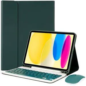 Nsyee Keyboard Case for iPad 10th Generation 10.9 inch 2022 and iPad 11th Generation A16 11 inch 2025, Detachable Bluetooth Keyboard Case with Pencil Holder and Mouse for ipad 10th/11th Gen, Green