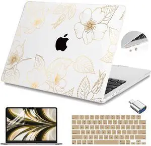 Teryeefi for MacBook Air 13.6 inch Case M4 M3 M2 2022 2023 2024 2025 Model A2681 A3113 A3240 Plastic Hard Shell Cover with Screen Protector & Keyboard Cover & USB 3.0 Adapter, Gold Flower Leaf Teryeefi for MacBook Air 13.6 inch Case M4 M3 M2 2022 2023 2024 2025 Model A2681 A3113 A3240 Plastic Hard Shell Cover with Screen Protector & Keyboard Cover & USB 3.0 Adapter, Gold Flower Leaf