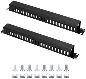 2 Pack 19 Inch 1U Server Rack Cable Management -24 Slot Horizontal Rack Mount Cable Manager with Rack Screws - Cable Raceway Wire Duct Channel Track Cord Organizer with Cover for Server Rack & Cabinet