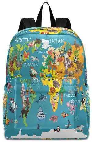 ZzWwR Cute Cartoon Animal World Map Large Laptop Backpack Durable Travel Computer Bag for Men Women School Bookbag Work