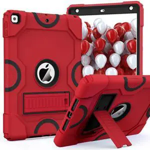 ZoneFoker for iPad 9th Generation Case, iPad 8th 7th Generation Case, iPad 10.2 Inch 2021/2020/2019 Case, Heavy Duty Rugged Shockproof Protective Cover with Kickstand for Kids (Red)