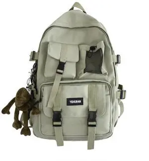 MININAI Aesthetic Backpack with Cute Frog Pendant for Women Men Preppy Laptop Backpack Japanese Harajuku College Backpack (Green,One Size)