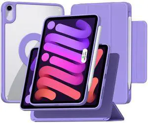 ZENLU iPad Mini 6th 7th Generation Case Removable Magnetic Folio Cover, Premium PU Leather, Multiple Angles Stand, Pencil Slot Charging Support, Full Protective Case for 8.3" iPad Mini 6 7 (Purple)