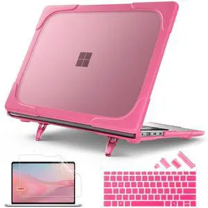 Lepeoac Heavy Duty Case for Microsoft Surface Laptop 13.8 inch, 2024 Windows 11 Copilot+ PC, 7th Edition Touchscreen Display with Fold Kickstand, Keyboard Cover & Screen Protector, Rose