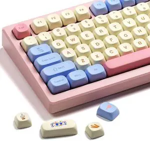 PBT keycaps,MOA Profile Cute Keycaps Pink Kawaii Anime Round Keycaps Set for Cherry Gateron MX Switches Mechanical Keyboards,Rainbow Candy
