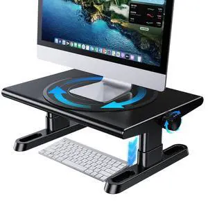 NIFBANG Monitor Stand Riser for Desk,360°Rotation Freely Height Adjustable by Knob,4.4-5.8 Inches,Ergonomic Monitor Stand Mount, Desktop Monitor Stand Riser for Computer,Laptop,Printer,Tv,Black