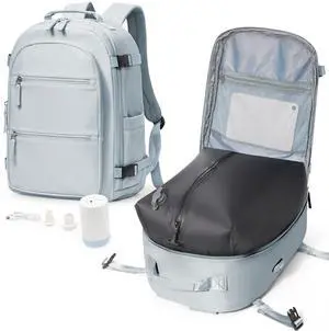 VGCUB Small Vacuum Backpack Travel with Electric Pump Vacpack System Storage Compression Waterproof College Bags Casual Daypack Carry on Backpacks for Women Men USB Charging Port Light Grayish Blue