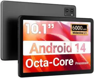 Tablet 10.1-inch Android 14 Tablet - 10GB RAM, 64GB + 256GB Expandable Storage, Octa-Core Processor, 8-Hour Battery, HD 800 x 1280 IPS Touchscreen, Wi-Fi 5 | Bluetooth 5.0, Dual Cameras - Light Grey