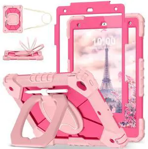 WESOROL Case for iPad 9th/8th/7th Generation 10.2 Inch iPad 9th Generation Case with Screen Protector Rotating Stand Pencil Holder Heavy Duty Shockproof Cover for 9th Gen iPad Case Kids,Rose Gold Pink