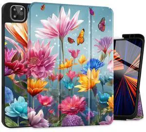 Tuiklol Case for iPad Pro 12.9 inch M2 Generation 6th / 5th / 4th / 3rd 2022 2021 2020 2018 Release - Built in Pencil Holder Slim Protective Cover with Auto Wake/Sleep, Multicolored Floral