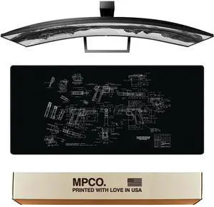 MPCO. Blueprints Large Gaming Desk Pad - 36" x 17" Aeroglyde Fabric Browning 1911  Black Desk Mats - Non-Slip, Washable, Smooth Glide for Precision Gaming & Work
