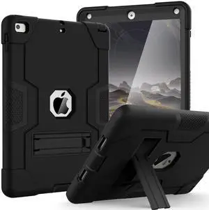 OKP Case for iPad 6th/5th Generation, 9.7 Inch (2018/2017 Model), Hybrid Shockproof Rugged Protective Cover with Built-in Kickstand (Black)