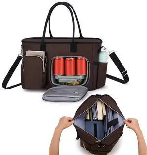 Women Laptop Tote Bag with Insulated Lunch Compartment,15.6'' Teacher Work Computer Bag,Large Water-Resistant Messenger Shoulder Bag with Multi Pockets for Office/College/Travel-Brown
