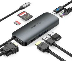 8-in-1 USB C Hub Docking Station, WAVLINK USB C Adapter with 4K HDMI, VGA, 87W PD, TF/SD Reader, Ethernet, USB 3.0, Compatible with MacBook, iPad, Surface, Steam Deck or Other Type C Devices 8-in-1 USB C Hub Docking Station, WAVLINK USB C Adapter with 4K HDMI, VGA, 87W PD, TF/SD Reader, Ethernet, USB 3.0, Compatible with MacBook, iPad, Surface, Steam Deck or Other Type C Devices