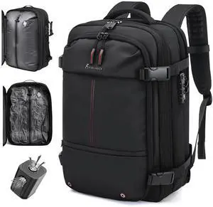 FABIEN CHERON Travel Backpack with Vacuum System,60L Expandable Vacuum Backpack Travel with TSA Lock,17.3 inch Laptop Backpacks Vacpack Backpacks with Vacuum(Black,External Air Pump)