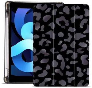 MAYCARI Black Cheetah Design Print Case for iPad 10.2 inch 2021/2020/2019 with Pencil Holder, Cute Animal iPad 9th/8th/7th Generation Soft TPU Back Protective Case, Auto Sleep/Wake Cover Slim Shell