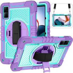 YOUULAR Tablet Case for Xiaomi Redmi Pad 10.61 inches 22081283G, Tablet Shockproof Cover with 360° Rotating Stand and Wrist Strap, Shoulder Strap Purple+Mint Green