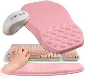 Gleamtide 2-in-1 Ergonomic Set, Wave Keyboard Wrist Rest and Massage Slope Mouse Pad Wrist Support, Rebound Memory Foam for Relieve Carpal Tunnel Syndrome and Wrist Pain (Pink)