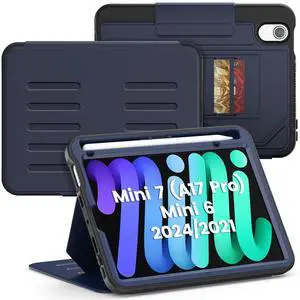 SEYMAC Case for iPad mini 7 (A17 Pro)/ Mini 6 8.3 2024/2021, for iPad mini 7th/ 6th Generation, Strong Magnetic Cover with Auto Sleep/Wake, Pencil Holder, Multiple Angle Adjustable Stand, Navy Blue