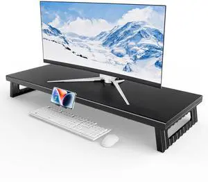 GECKOSTROLL All-Metal Foldable Monitor Stand with 28cm Wide Desktop,, Headphone & Mic Jack, Detachable Phone Holder, (Basic Version, 760mm)