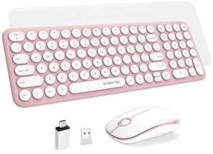 Wireless Keyboard and Mouse Combo, XTREMTEC Cute Compact -Size Pink Retro Round Keycap, Ultra Thin Quiet 2.4GHz Retro Kawaii Keyboard for Mac/PC/Laptop (Sakura Pink)