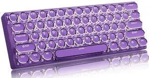 EWEADN G61 Typewriter Keyboard Wireless Mechanical Keyboards, 60% Mini Typewriter Keyboards with White Backlit, Anti-Ghosting, Red Switch Bluetooth/2.4GHz/USB-C Cute Aesthetic Keyboard-Purple