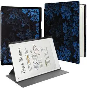 QIOFEARTH Rotating Case for 11.8" Remarkable Paper Pro Tablet (2024 Released) Lightweight and Hard Back Shell Protective Book Folio Cover,Auto Sleep/Wake,Pen Holder and Pen Tips Box (Blue Flowers)