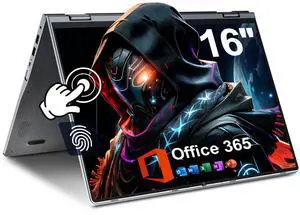 BTDD 16 inch Laptop Computer, Convertible Laptop with 16GB DDR RAM 640GB Storage, IPS FHD 360 Degree Touchscreen, Backlit Keyboard, Fingerprint Reader, Celeron N, 1 Year Office 365, WiFi 6