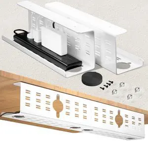 2 Pack Cable Management Under Desk White, Cinati 32" Large Cable Management Tray, Under Desk Alloy Steel Wire Organizers, Cord Hider Tray for Office and Home - Tape or Screw Installation