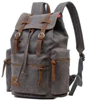 koolehaoda Vintage Canvas Backpack Rucksack Unisex Casual Backpack for 12-17" Laptop Backpack Travel Camping Hiking Bag (L-Gray)