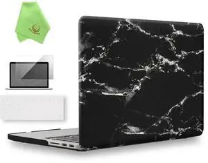 UESWILL 3 in 1 Marble Pattern Hard Shell Cover Compatible with MacBook Pro (Retina, 15-inch, Mid 2012 to Mid 2015), Model A1398, NO CD-ROM, NO Touch Bar + Keyboard and Screen Cover, (Black/White)