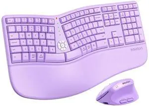 MEETION Ergonomic Keyboard and Mouse Wireless, 2.4GHz Split Keyboard with Soft Palm Rest, 4 DPI Adjustable Vertical Mouse Ergonomic, Full Size Windows/Mac/Computer/Laptop, Purple
