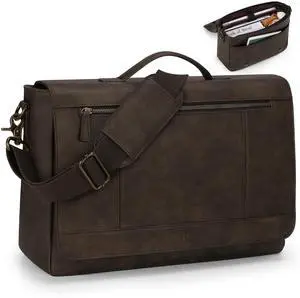 RAINSMORE Leather Messenger Bag for Men 15.6 Inch Laptop Bag Vintage Briefcase Large Computer Bag Satchel Shoulder Bag For College, Work, Business, Office, Wood