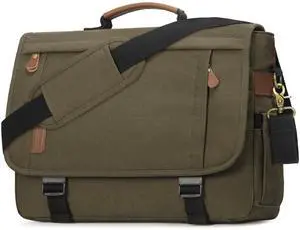 RAINSMORE Messenger Bag for Men 17-17.3 Inch Laptop Bag Water-resistant Canvas Computer Shoulder Bag Office Work Briefcase Large Casual Satchel Bags for Men Bookbag for College, OliveDrab