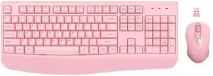 Wireless Keyboard and Mouse Combo, EDJO 2.4G Full-Sized Ergonomic Computer Keyboard with Wrist Rest and 3 Level DPI Adjustable Wireless Mouse for Windows, Mac OS Desktop/Laptop/PC (Pink)