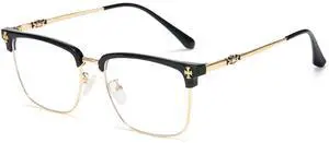 Cyxus Men Blue Light Blocking Glasses Half Rimless Computer Gaming Glasses Square Fashion Glasses 8252 Black Gold