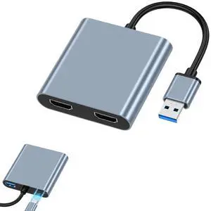 WJBCNEENT USB to Dual HDMI Adapter for 2 Monitors, USB3.0 to HDMI Splitter Adaptor 1080P 60Hz, Supports Windows and Mac OS Mirorring and Extending, Needs Install USB Driver