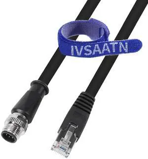 IVSAATN Ethernet M12 8- Pin A-Code RJ45 Cable for Omron Microscan QX-870 Scanner Cognex in-Sight Data Man Checker / 5m /16.4 Ft Black
