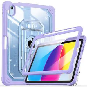 Cantis Case for iPad A16 11 Inch 2025/ iPad 10th Generation 2022 (10.9 inch) with Screen Protector & Pencil Holder, 11th Generation Case with Larger Stable Stand, Glitter+Purple