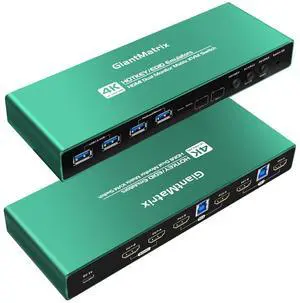 HDMI kvm Switch 2 Monitors 2 Computers edid Emulator 2k 144hz Hotkey Switching Extended Display PC Switch 2 Monitors 2 Computers hdmi edid Clone 2k 144hz Matrix kvm Cross Display USB3.0