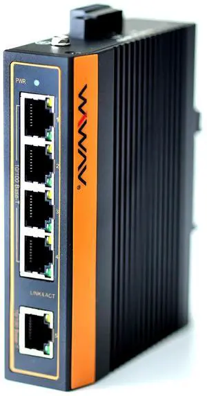 WIWAV WP1005-5FE-I 10/100Mbps Unmanaged 5-Port PoE Industrial Ethernet Switches with DIN Rail/Wall-Mount (UL Listed, IP40, -40~85)