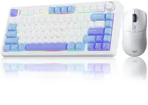 AULA Wireless Keyboard and Mouse Combo, F75 75% Mechanical Keyboards, Hot Swappable Custom Keyboard+SC580 Wireless Gaming Mouse White