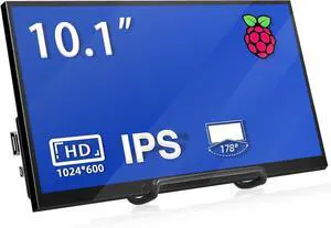 HMTECH 10.1 Inch Raspberry Pi Screen HDMI Monitor 1024x600 LCD Display 16:9 IPS Screen for Raspberry Pi 5/4/3/2/B/B+ Win11/10/8/7, Free-Driver, Non-Touch