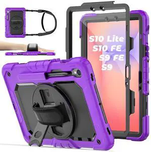 BASE MALL Case for Samsung Galaxy Tab S10 Lite/ S10 FE / S9 FE 10.9 Inch / S9 11'' 5G Protective with Screen Protector/Pen Holder/Hand Strap, Heavy Duty Shockproof Tablet Cover for S10 Lite, Purple