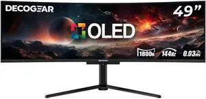 Deco Gear 49" QD-OLED Curved Ultrawide Gaming Monitor w/ 5120x1440, 144Hz, HDR400 True Black, 0.03ms, AdaptiveSync Premium, 100% sRGB, HDMI 2.1, 90W USB-C, Built-in Speakers, Height Adjustable Stand