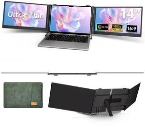 KOJOM Laptop Screen Extender - 14" Ultra-Thin Triple Portable Monitor 1080P FHD IPS Attachment Screen for 13"-17.3" Laptops Compatible with Wins Mac Dex Chrome Switch