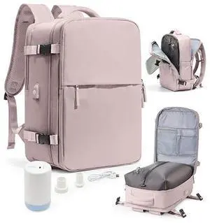 Vacuum Seal Travel Backpack with Air Pump,Compression Vacpack Waterproof Carry On Backpack for Travel Women Men with Vacuum System,Airlines Approved Daypack Laptop Space Saver Bags,PinkPurple