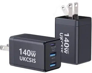 2Pack Mac Book Charger 140W, USB C Fast Charger Foldable 3-Port Multi-Device Fast Power Adapter, USB C Charger for MacBook pro/Air, Dell, Samsung Galaxy, iPad Pro, and More(Black)