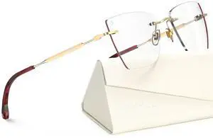 ANYLUV Rimless Cat Eye Blue Light Glasses Woman, Stylish Lightweight Metal Blue Light Blocking Glasses for Anti Eyestrain